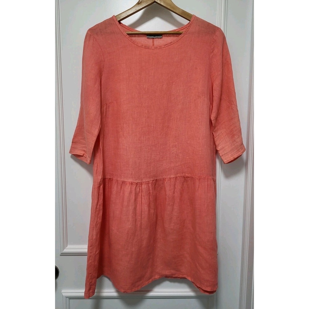 Adele Altman Salmon Linen Lagenlook Minimalist Oversized Dress Italy Sz M